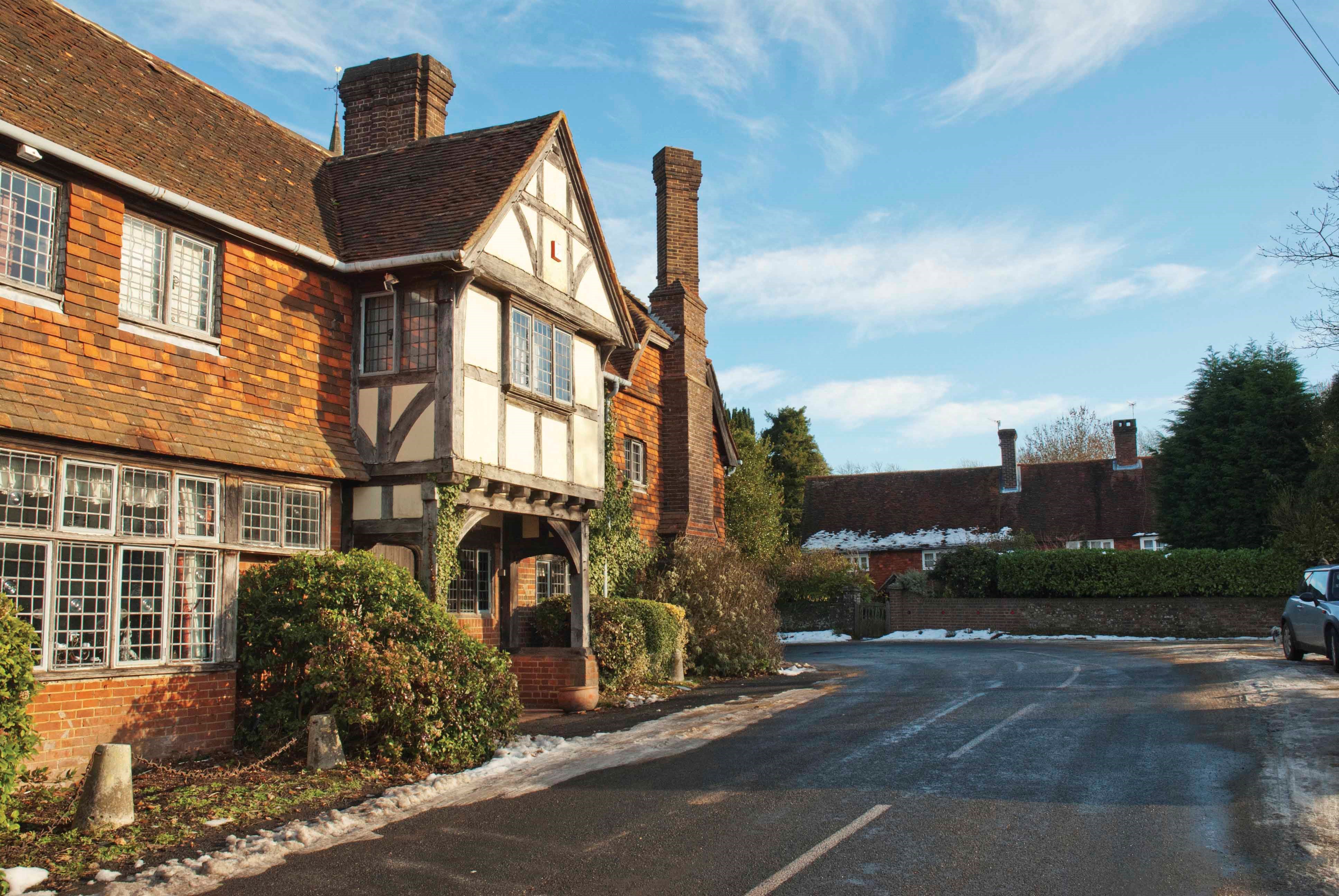 The Castle Inn, a tile-hung and timber-framed Tudor-style pub in Hever